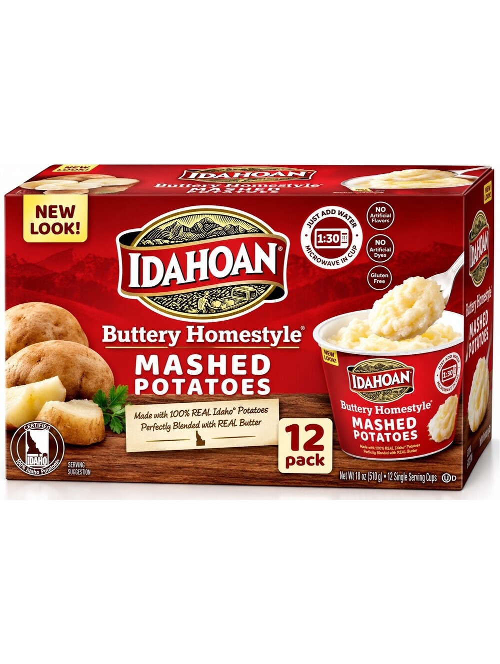 Idahoan Buttery Homestyle Mashed Potatoes 12 Pack Single Serve Cups 18 oz